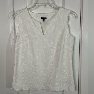 Talbots White 100% Cotton Eyelet Sleeveless Top Size XS Cottagecore Coquette